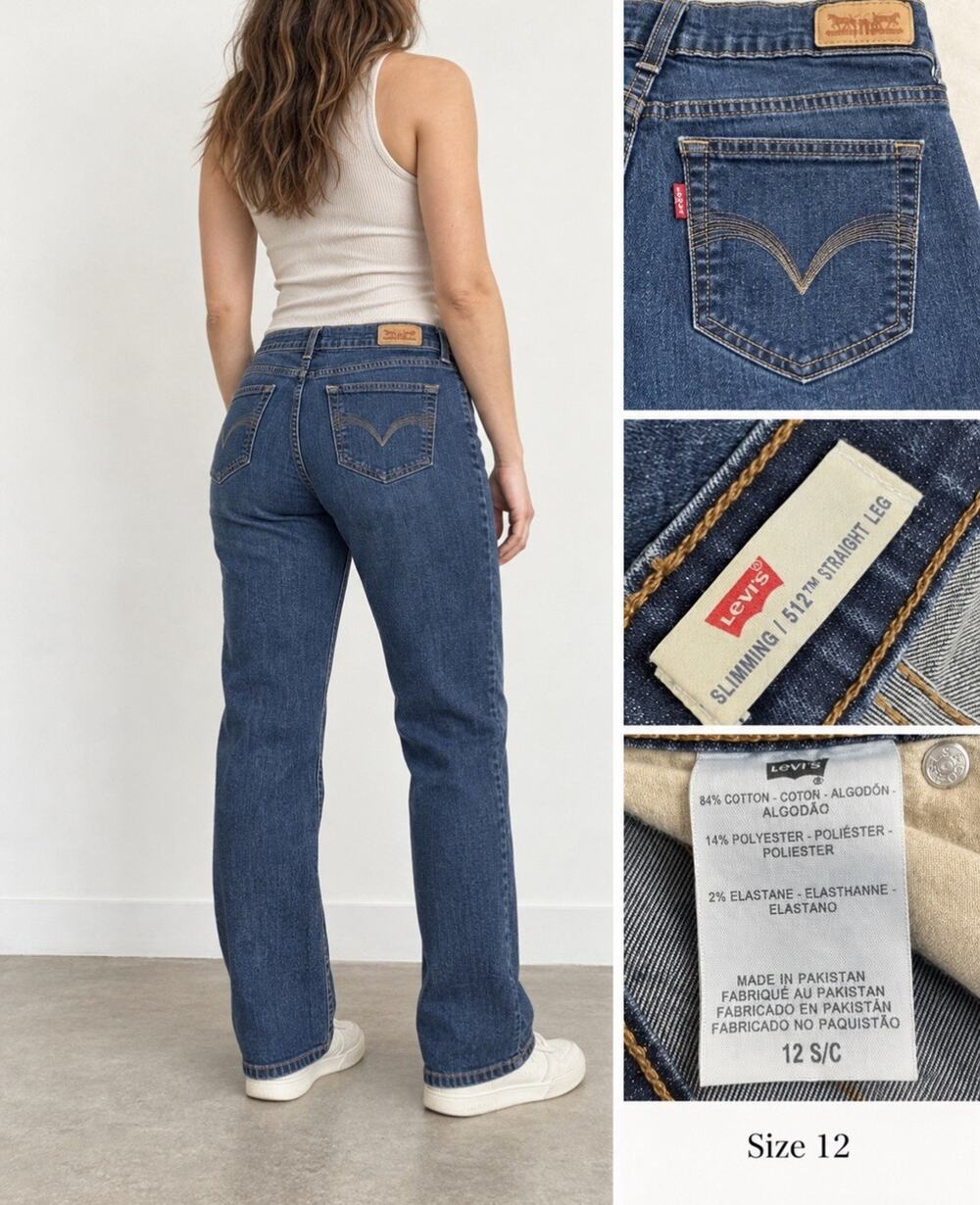 Y2K Levi's 512 Perfectly Slimming Women's Straight Leg Jeans 12 Dark Wash Indigo